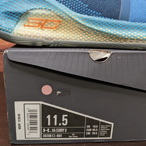 Under Armour UA Curry 6 Underrated Men\'s 11.5 Navy Orange Shoes 3020612-404 main image 6